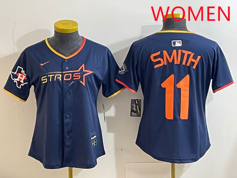 Women Houston Astros #11 Smith Blue three generations Joint Name Nike 2025 MLB Jersey style 11